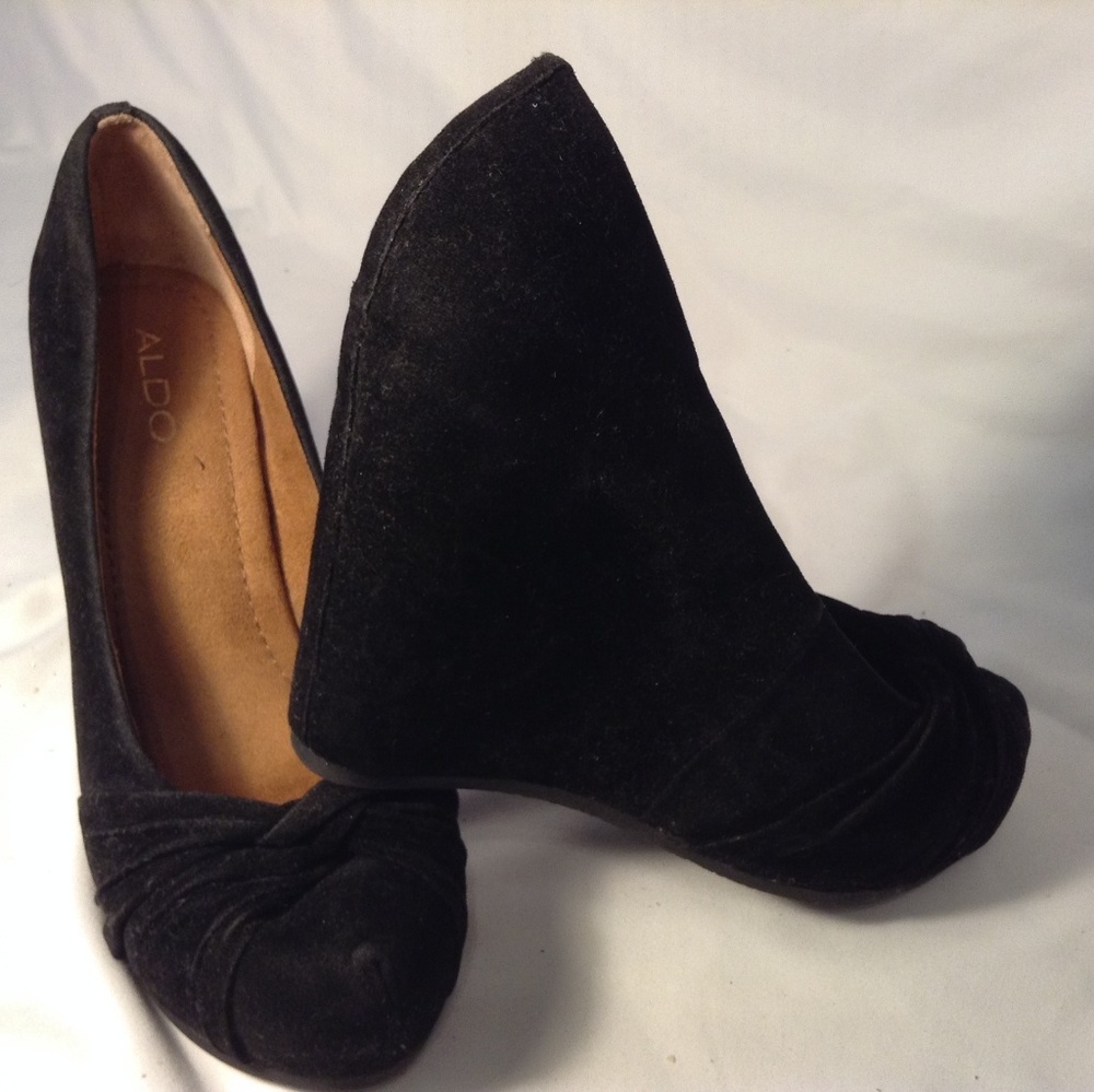 Aldo Black Faux Suede Platforms